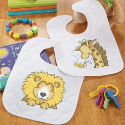 Herrschners Circus Train Baby Bibs Stamped Cross-Stitch Kit