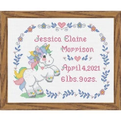 Baby By Herrschners Boho Rainbow Unicorn Birth Record Counted Cross-Stitch Kit