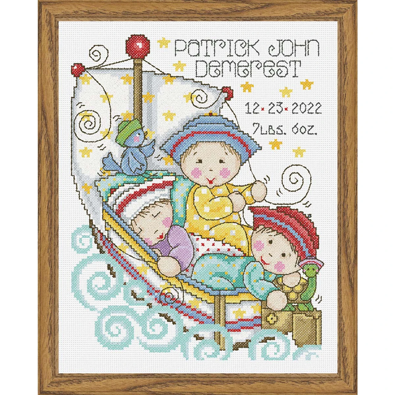 Herrschners Sailing To Dreamland Birth Record Counted Cross-Stitch Kit 1 Herrschners Sailing To Dreamland Birth Record Counted Cross-Stitch Kit