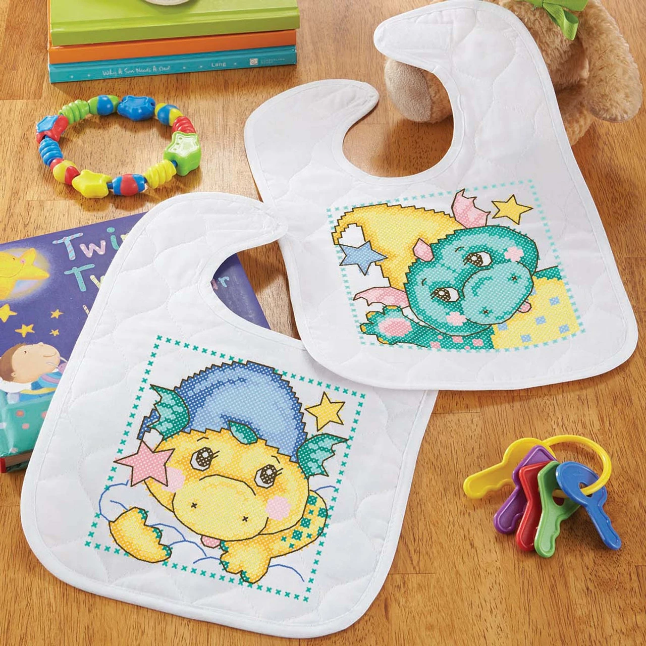 Baby By Herrschners Sleepy Dragons Baby Bibs Stamped Cross-Stitch Kit 1 Baby By Herrschners Sleepy Dragons Baby Bibs Stamped Cross-Stitch Kit
