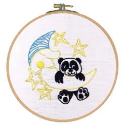 Herrschners Panda On The Moon Hoop Stamped Embroidery Kit
