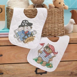Baby By Herrschners Pirate Voyage Baby Bibs Stamped Cross-Stitch Kit