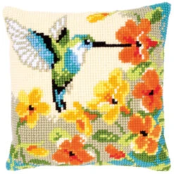 Vervaco Hummingbird With Flowers Pillow Cover Needlepoint Kit