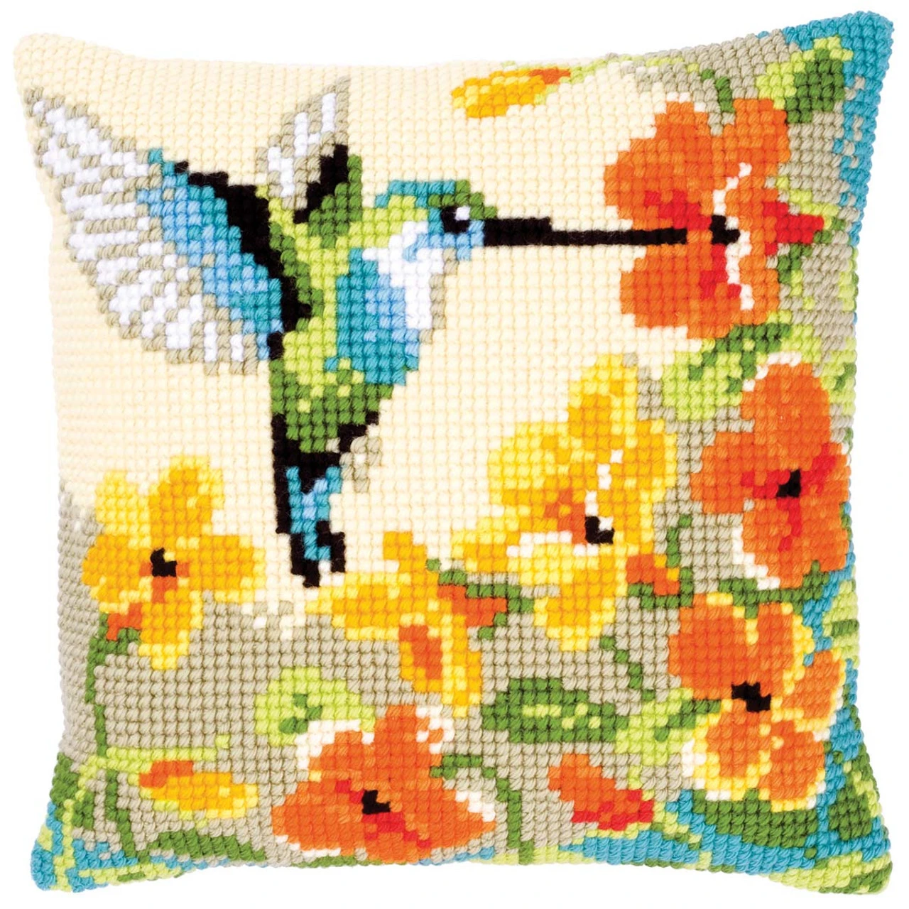 Vervaco Hummingbird With Flowers Pillow Cover Needlepoint Kit 1 Vervaco Hummingbird With Flowers Pillow Cover Needlepoint Kit
