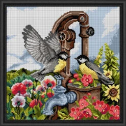 Orchidea Birds At The Hand Pump Needlepoint Canvas