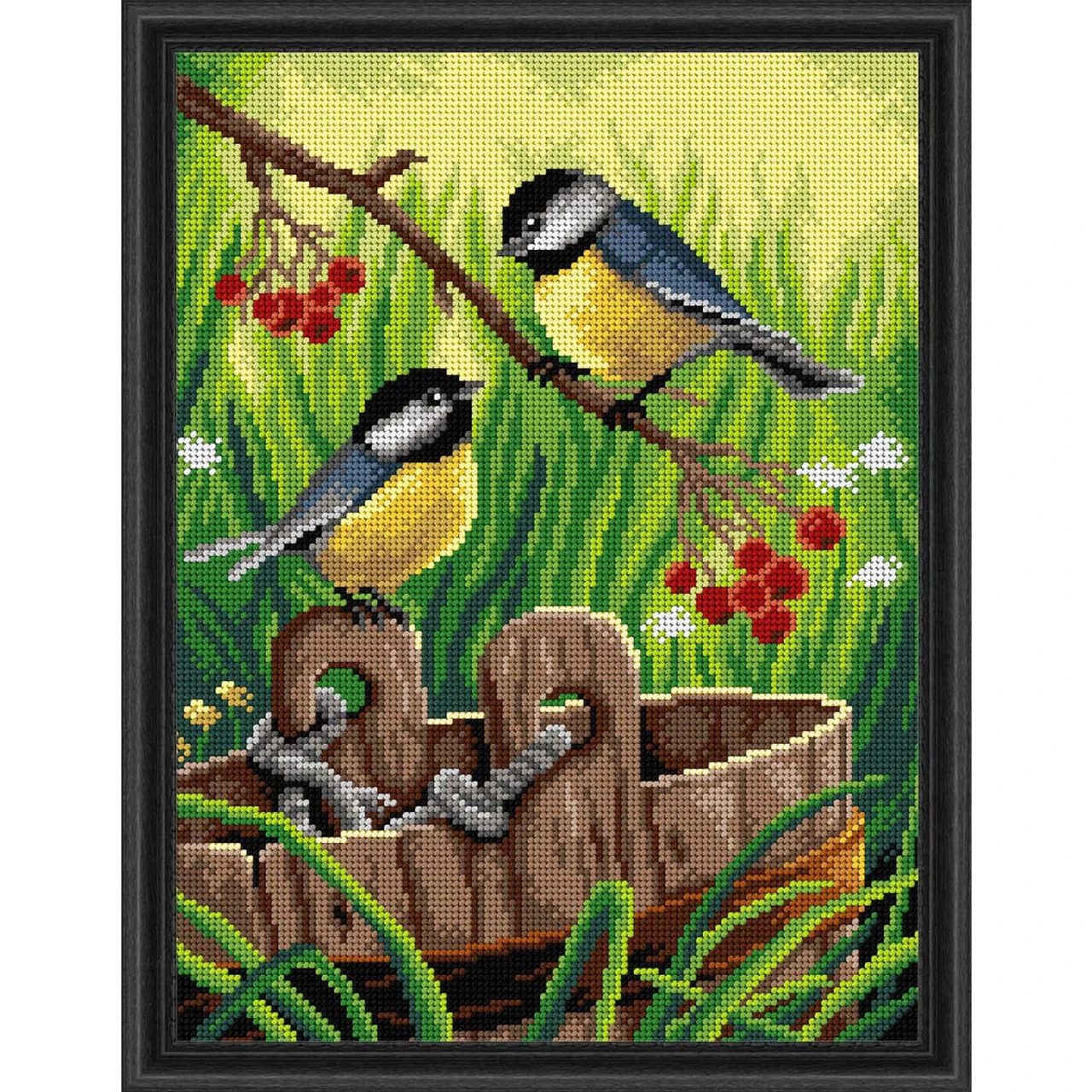Orchidea Birds & Bucket Needlepoint Canvas 1 Orchidea Birds & Bucket Needlepoint Canvas