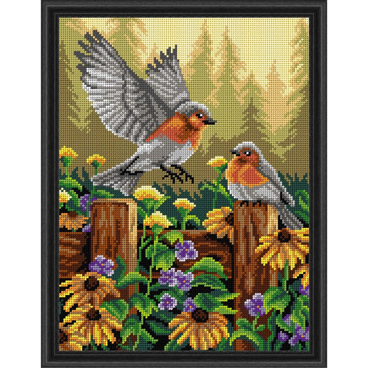Orchidea Birds On Fence Needlepoint Canvas 1 Orchidea Birds On Fence Needlepoint Canvas