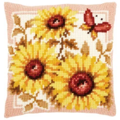 Vervaco Sunflowers With Butterfly Pillow Cover Needlepoint Kit