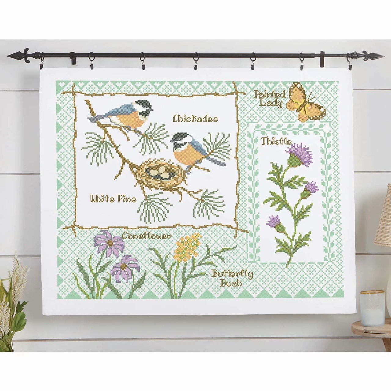 Herrschners Chickadees & Thistle Quilt Top Stamped Cross-Stitch Kit 1 Herrschners Chickadees & Thistle Quilt Top Stamped Cross-Stitch Kit