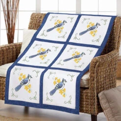 Herrschners Blue Jay Quilt Blocks Stamped Cross-Stitch
