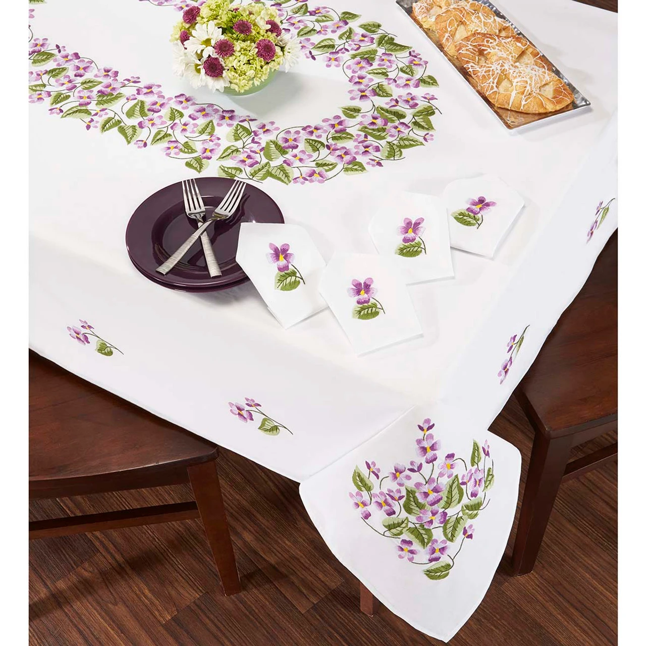 Nob Hill Violet Wreath Tablecloth Stamped Embroidery 1 Nob Hill Violet Wreath Tablecloth Stamped Embroidery