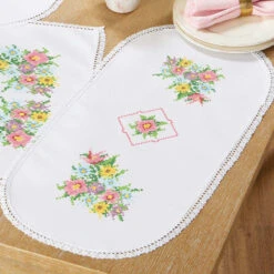Herrschners Charming Garden Table Runner Stamped Cross-Stitch