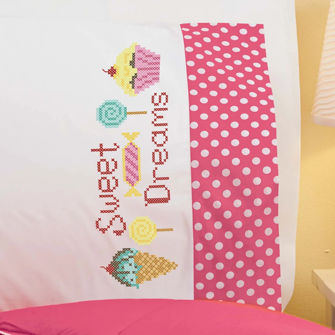 Herrschners Sweet Dreams Kid's Pillowcase Stamped Cross-Stitch Kit 1 Herrschners Sweet Dreams Kid's Pillowcase Stamped Cross-Stitch Kit