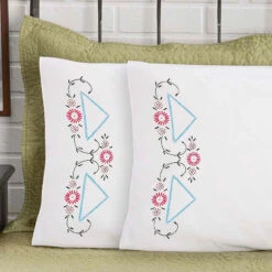 Herrschners Virginia Pillowcase Pair Stamped Embroidery