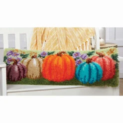 Herrschners Pumpkin Palette Bench Pillow Latch Hook Kit
