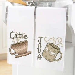 Herrschners Morning Coffee Towel Pair Stamped Cross-Stitch