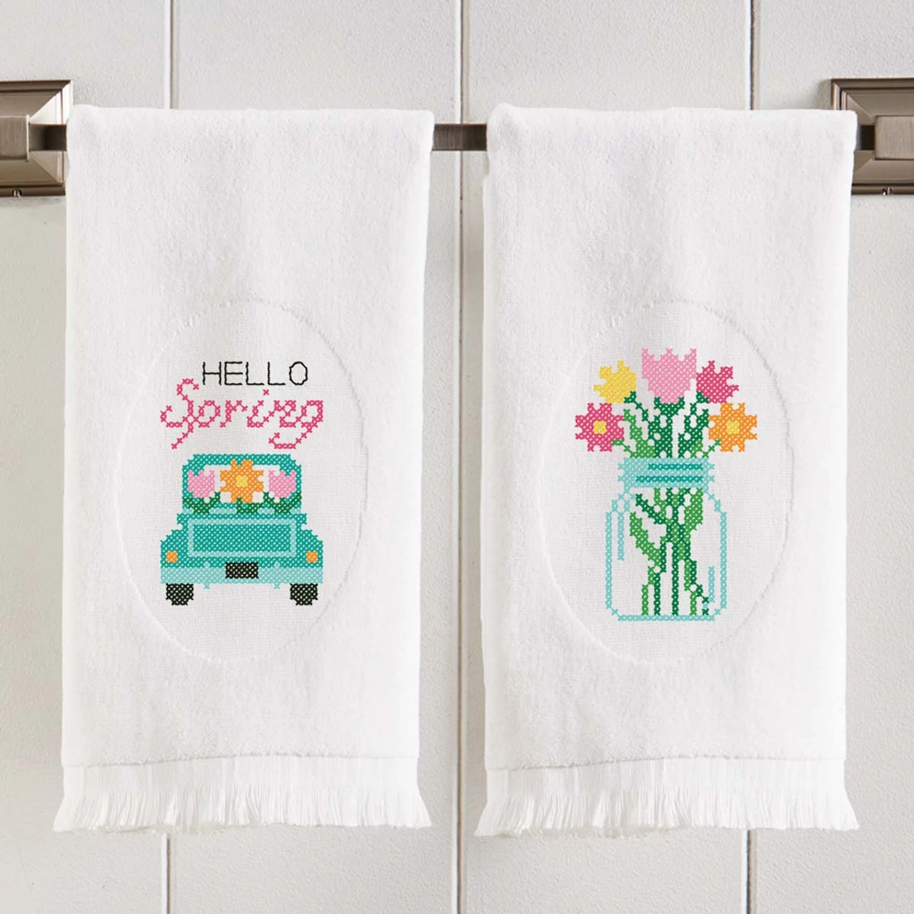 Herrschners Spring Wonders Terry Towel Pair Stamped Cross-Stitch 1 Herrschners Spring Wonders Terry Towel Pair Stamped Cross-Stitch