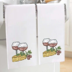 Herrschners Time For Wine Towel Pair Stamped Cross-Stitch