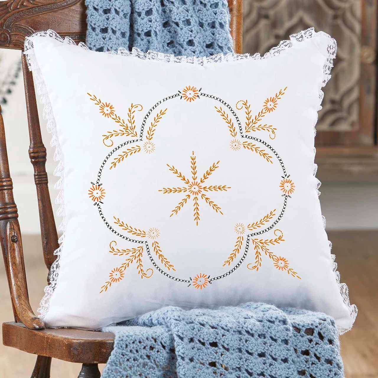 Herrschners Marian Pillow Cover Stamped Embroidery 1 Herrschners Marian Pillow Cover Stamped Embroidery
