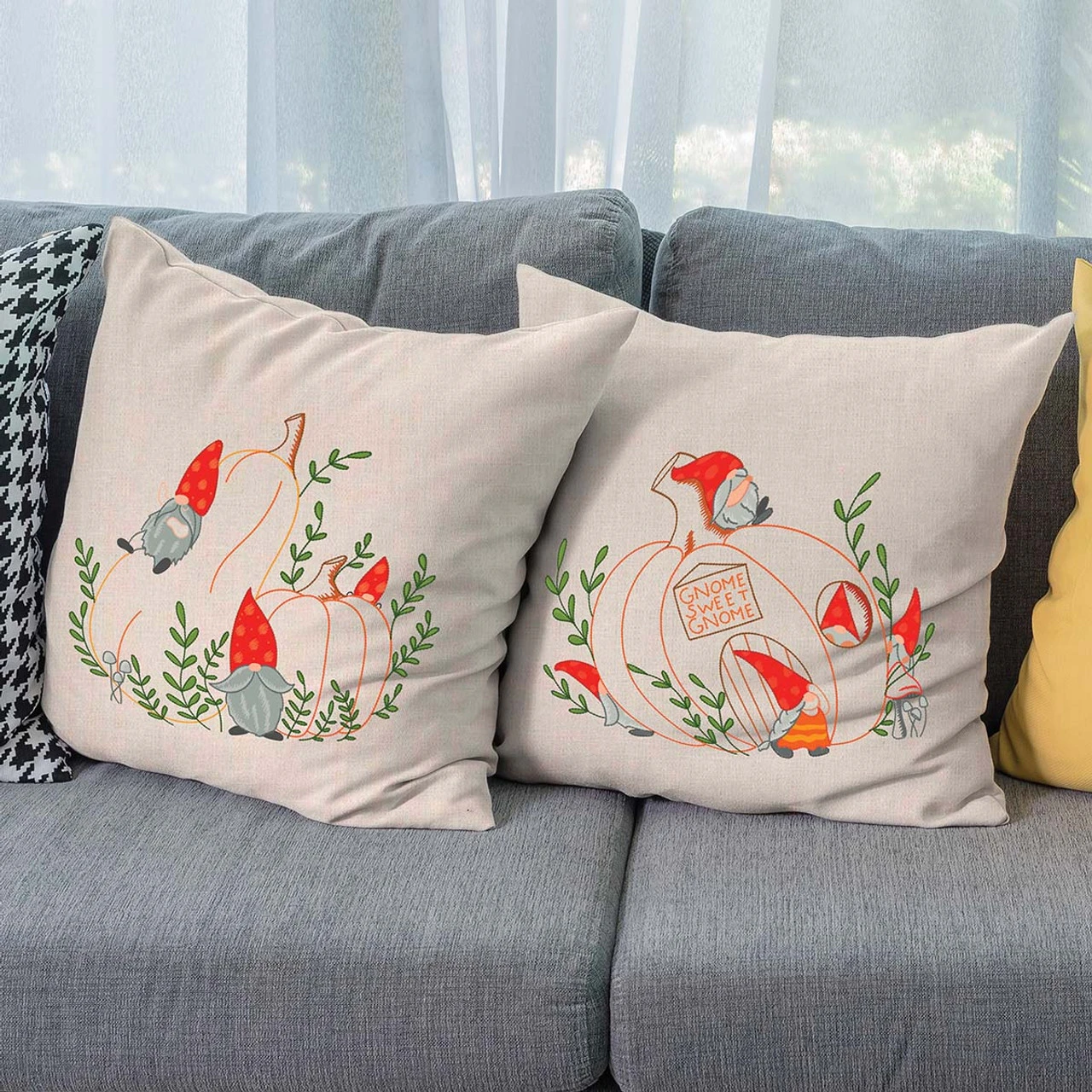 Craftways Gnome Sweet Gnome Pillows Stamped Embroidery Kit 1 Craftways Gnome Sweet Gnome Pillows Stamped Embroidery Kit