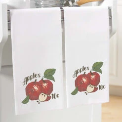 Herrschners Apples For Sale Towel Pair Stamped Cross-Stitch