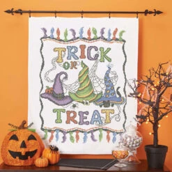 Herrschners Witch's Hats Lap Quilt Top Stamped Cross-Stitch Kit