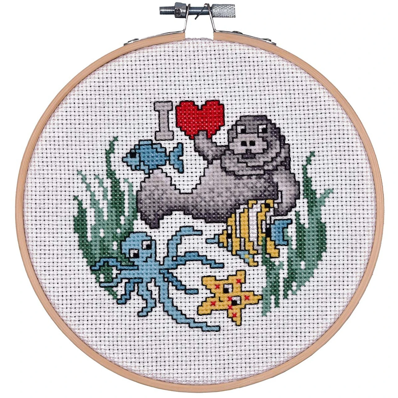 Craftways I Love Manatee Hoop Counted Cross-Stitch Kit 1 Craftways I Love Manatee Hoop Counted Cross-Stitch Kit