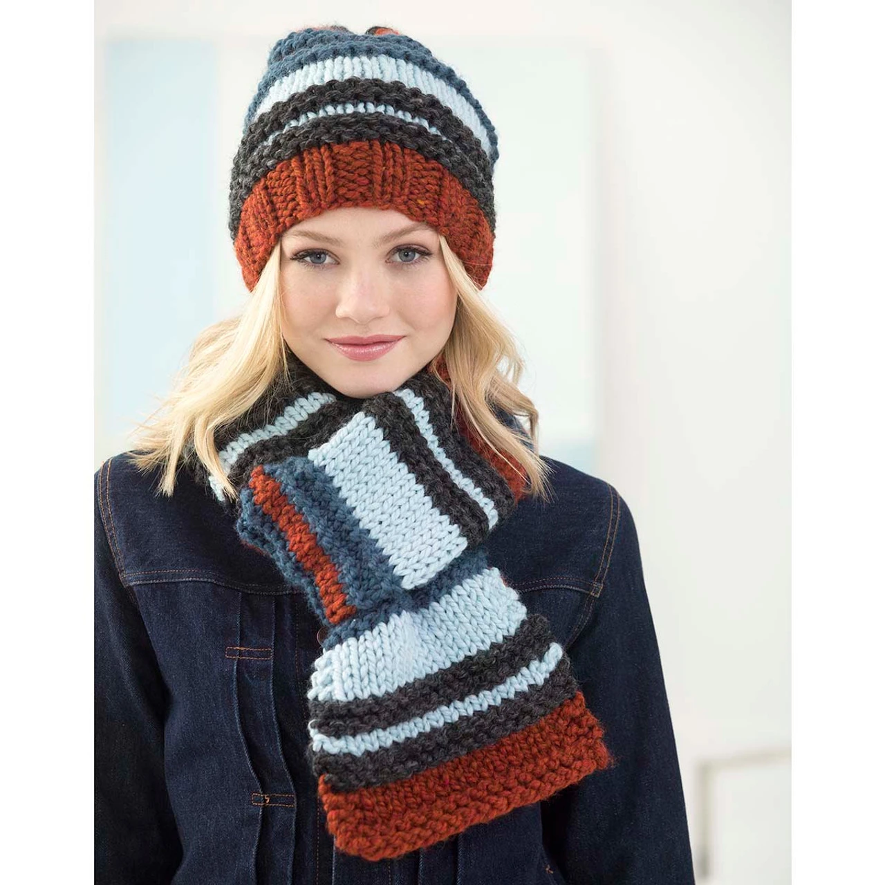 Lion Brand Campus Stroll Hat & Scarf Knit Kit 1 Lion Brand Campus Stroll Hat & Scarf Knit Kit