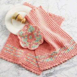 Village Yarn Spring Towels & Flower Dishcloth Set Crochet Kit