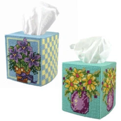 Herrschners Early Blossoms & Purple Passion Set Plastic Canvas Counted Cross-Stitch Kit