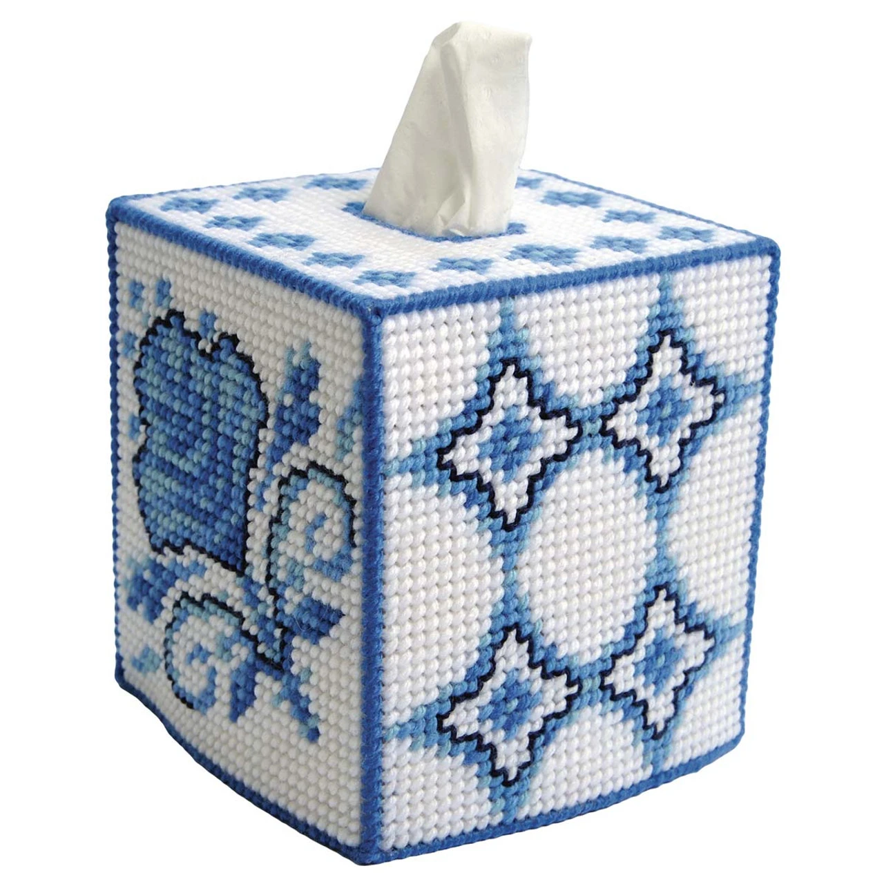 Herrschners Azure Field Tissue Box Plastic Canvas Kit 1 Herrschners Azure Field Tissue Box Plastic Canvas Kit