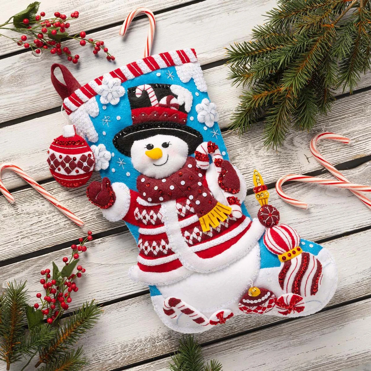 Bucilla Peppermint Snowman Stocking Kit 3 Bucilla Peppermint Snowman Stocking Kit - Image 3