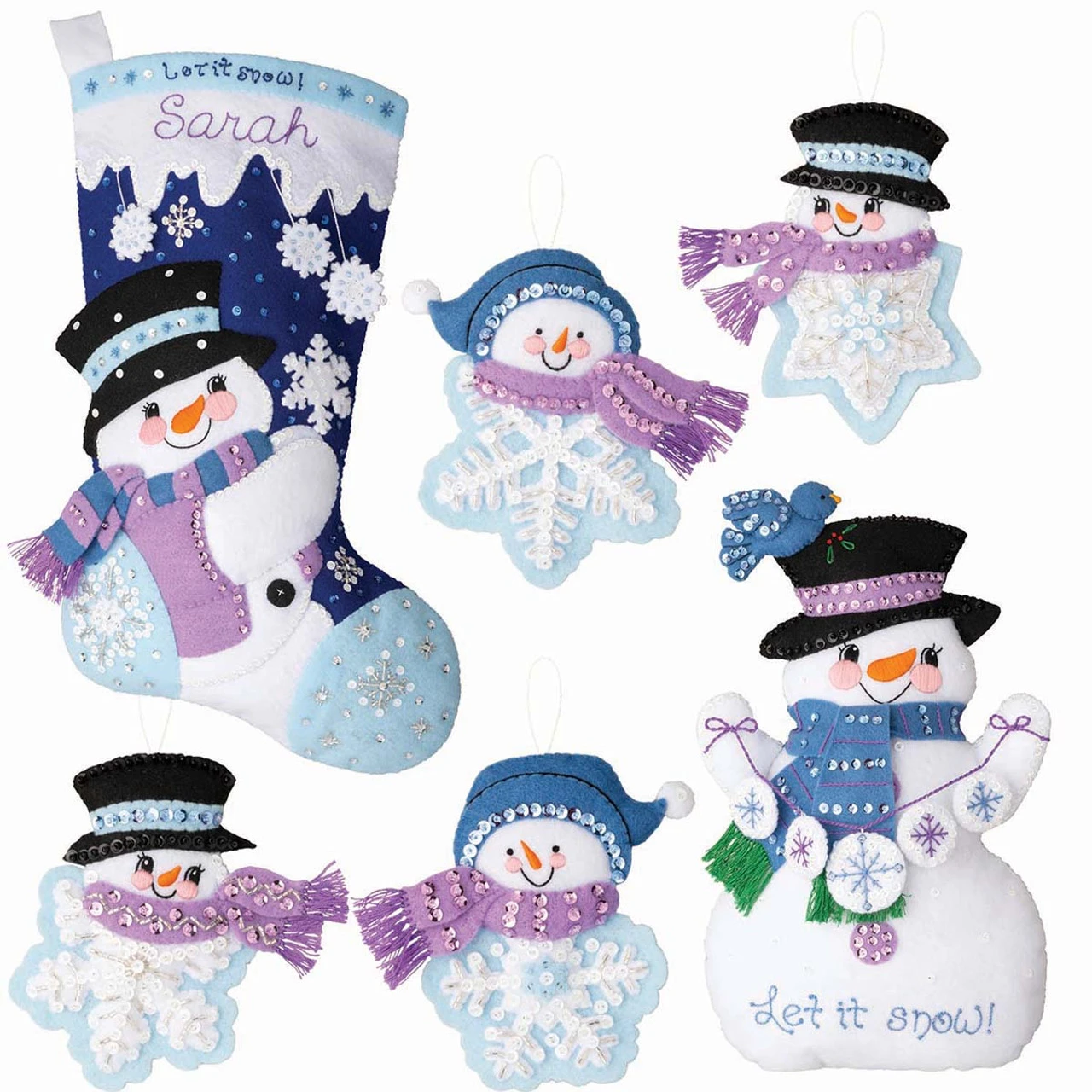 Bucilla Let It Snow Snowman Ensemble Felt & Sequin Kit 1 Bucilla Let It Snow Snowman Ensemble Felt & Sequin Kit
