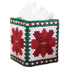 Herrschners Holiday Poinsettia Tissue Box Cover Pony Bead Kit