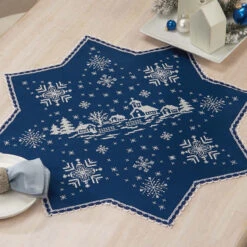 Herrschners Village In The Snowfall Table Topper Stamped Cross-Stitch Kit