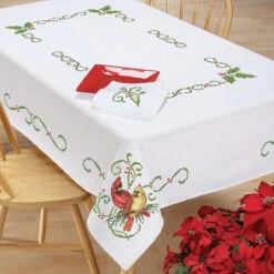 Craftways Majestic Cardinals Table Linens Stamped Cross-Stitch