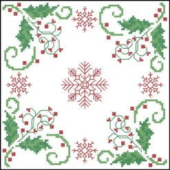 Herrschners Winter Holly Quilt Block Stamped Cross-Stitch