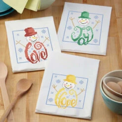 Herrschners Winter Blessings Towel Trio Stamped Cross-Stitch