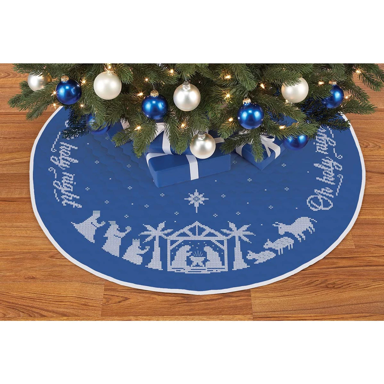 Herrschners Holy Night Tree Skirt Stamped Cross-Stitch Kit 1 Herrschners Holy Night Tree Skirt Stamped Cross-Stitch Kit