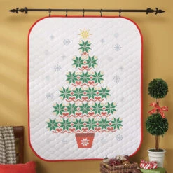 Herrschners Nordic Tree Lap Quilt Stamped Cross-Stitch Kit