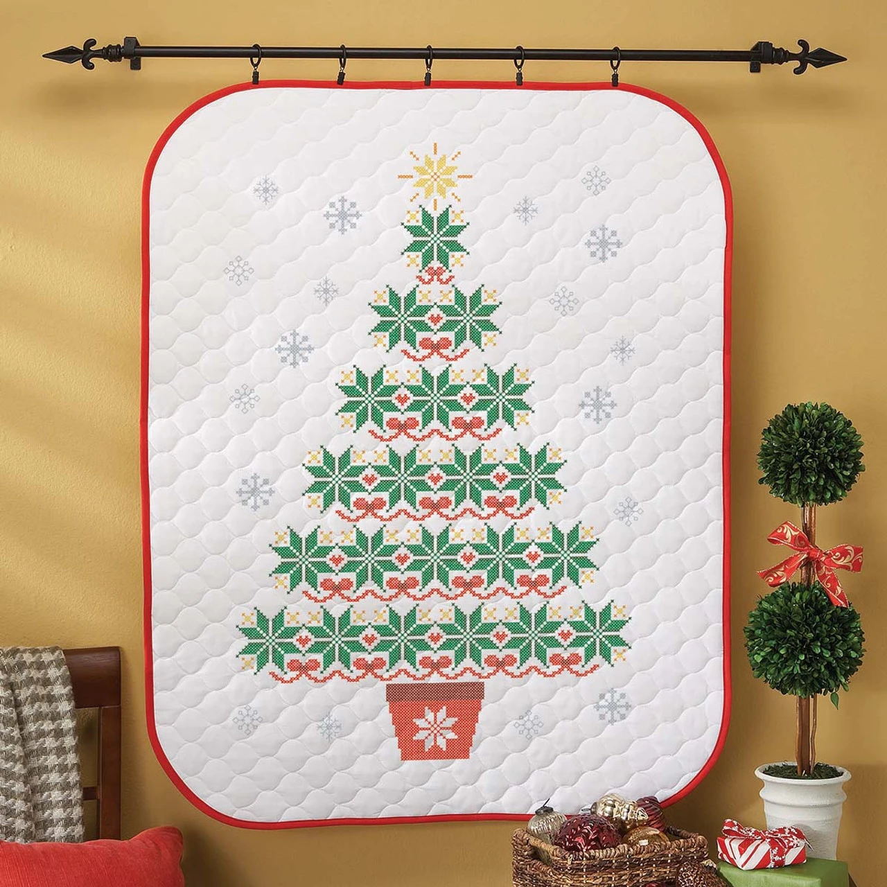 Herrschners Nordic Tree Lap Quilt Stamped Cross-Stitch Kit 1 Herrschners Nordic Tree Lap Quilt Stamped Cross-Stitch Kit