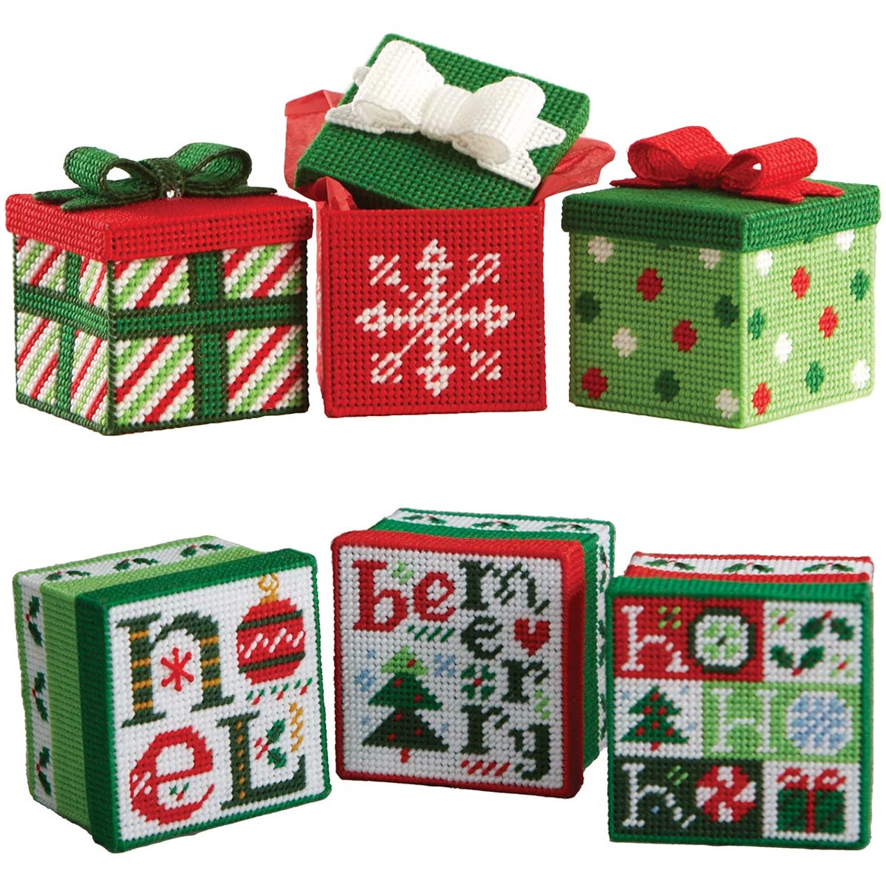 Herrschners Holiday Jingle Gift Box Set Plastic Canvas Kit 1 Herrschners Holiday Jingle Gift Box Set Plastic Canvas Kit