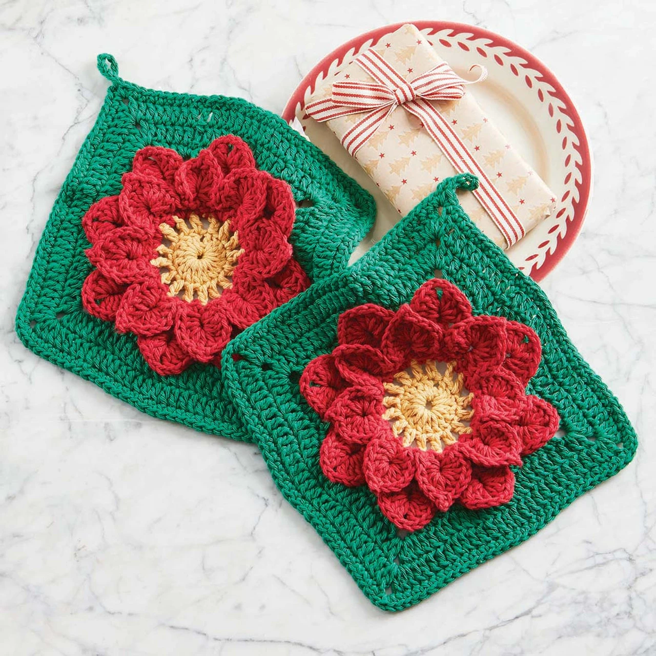 Village Yarn Poinsettia Dishcloths Crochet Kit 1 Village Yarn Poinsettia Dishcloths Crochet Kit