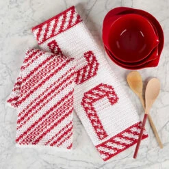 Herrschners Candy Cane Lane Dish Towels Crochet Kit